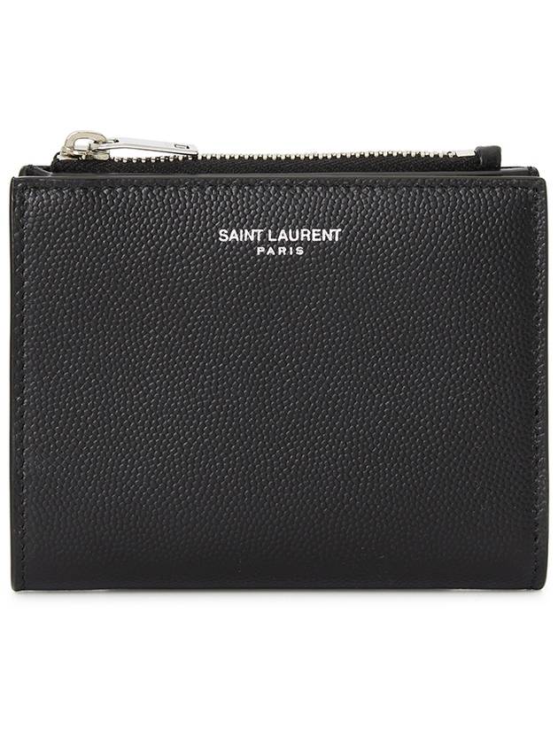 Grain de Poudre Embossed Leather Zipper Card Wallet Black - SAINT LAURENT - BALAAN 2