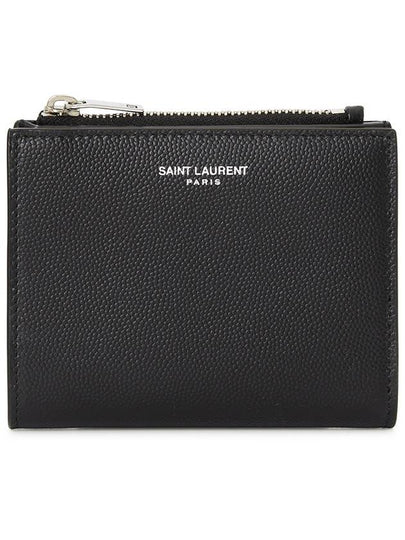 Grain de Poudre Embossed Leather Zipper Card Wallet Black - SAINT LAURENT - BALAAN 2