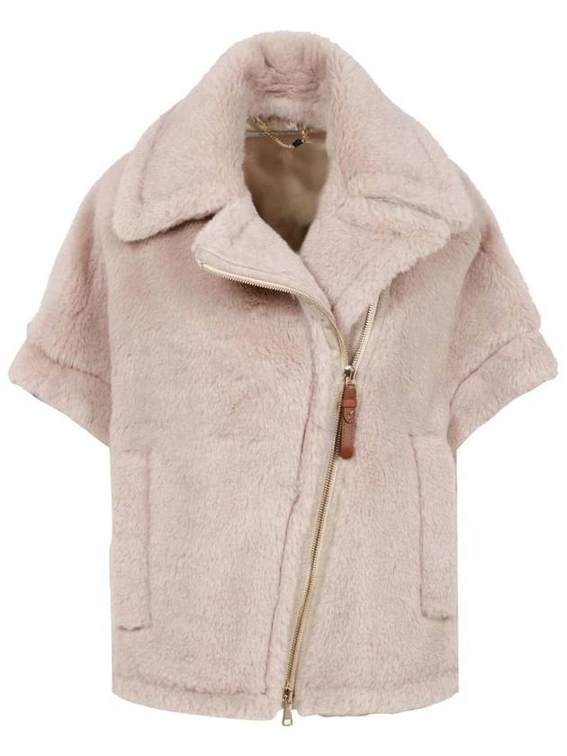 Max Mara Newmant Biker Jacket Cape In Wool And Alpaca Teddy Fabric - MAX MARA - BALAAN 1