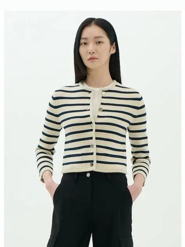 Women s Cotton Stripe Striped Knit Spring Autumn Jacket Cream Domestic Product GM0024080697158 - THEORY - BALAAN 1