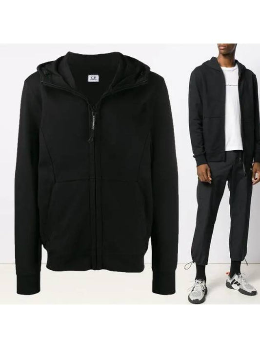 Diagonal Fleece Hooded Zip-Up Black - CP COMPANY - BALAAN 2