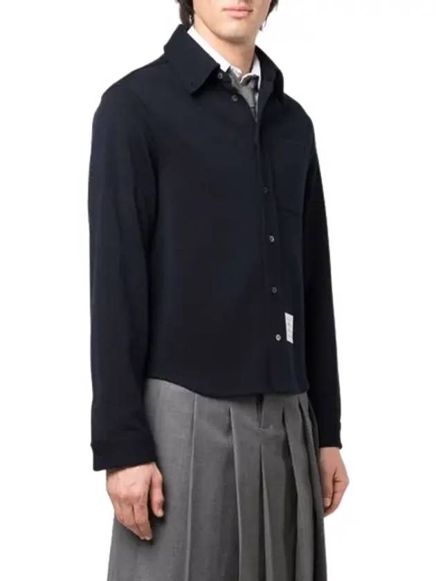 Men's Button Down Wool Milano Long Sleeve Shirt Navy - THOM BROWNE - BALAAN 3