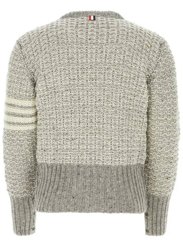 4 Bar Stripe Melange Effect Wool Knit Top Grey - THOM BROWNE - BALAAN 4