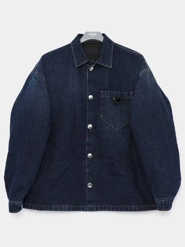 Triangle Logo Padded Denim Long Sleeve Shirt Navy - PRADA - BALAAN 2