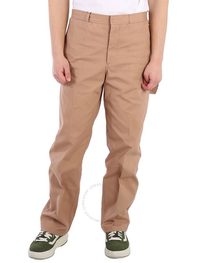 Men's Strap Detail Cotton Straight Pants Beige - BURBERRY - BALAAN 2