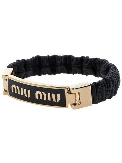 Women's Gold Logo Nappa Leather Bracelet Black - MIU MIU - BALAAN 2