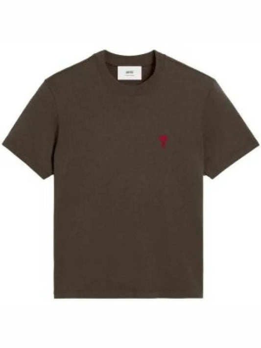 Small Heart Logo  Short Sleeve T-Shirt Brown - AMI - BALAAN 2