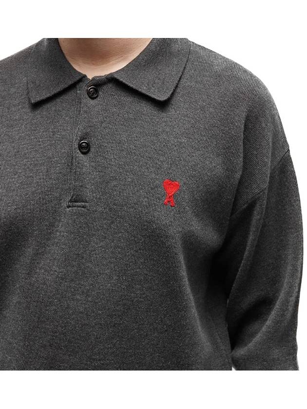 chain stitch heart logo merino wool PK shirt gray - AMI - BALAAN.