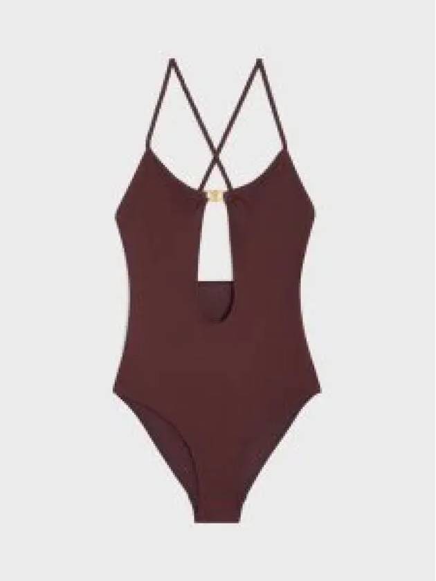 Triomphe Matte Jersey One Piece Swimsuit Prune - CELINE - BALAAN 2