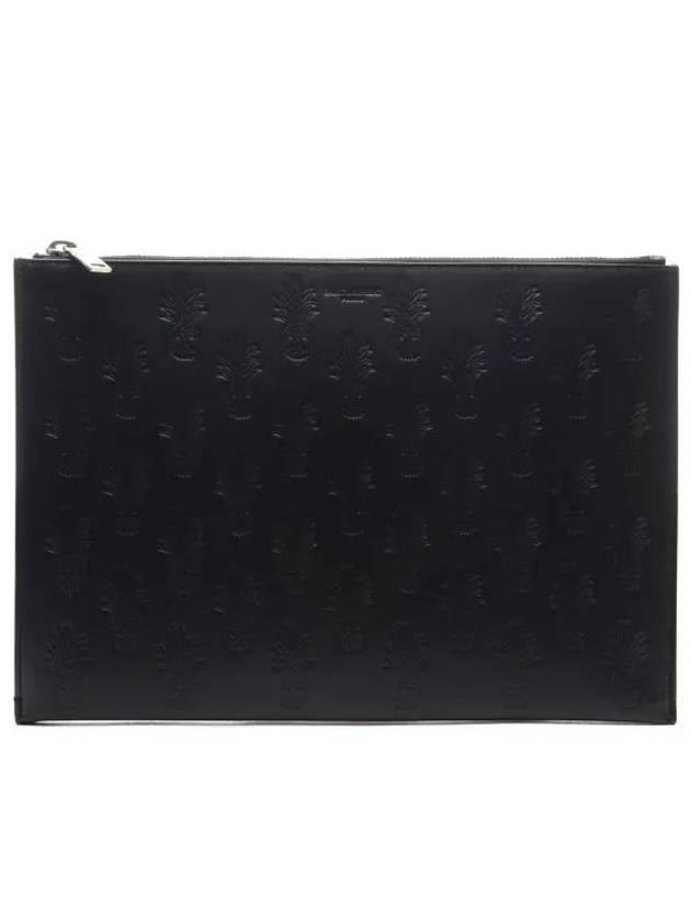 Skull Pineapple Pattern Clutch Bag Black - SAINT LAURENT - BALAAN 2