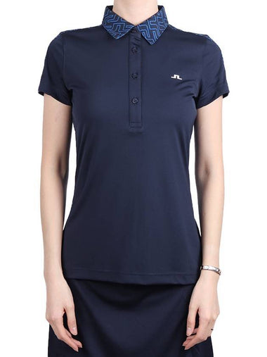 Women's Collar CARA Polo Short Sleeve T-Shirt Navy - J.LINDEBERG - BALAAN 1