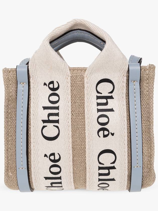 Woody Nano Linen Canvas Tote Bag White Blue - CHLOE - BALAAN 4