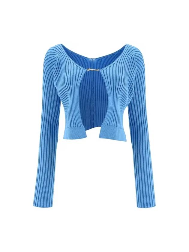 La Maille Pralu Longue Micro Charm Logo Cardigan Light Blue - JACQUEMUS - BALAAN 1