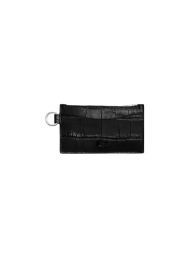 Embossed Leather Zip Card Wallet Black - COACH - BALAAN 1