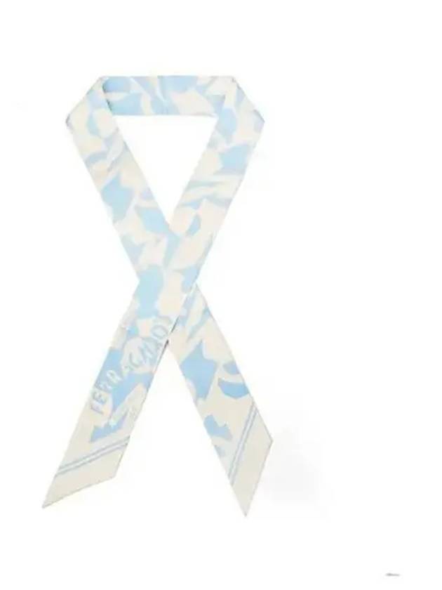 Logo Print Mini Silk Scarf Beige Blue - SALVATORE FERRAGAMO - BALAAN 2