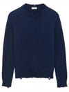 Destroyed Cotton Knit Top Blue - SAINT LAURENT - BALAAN 2