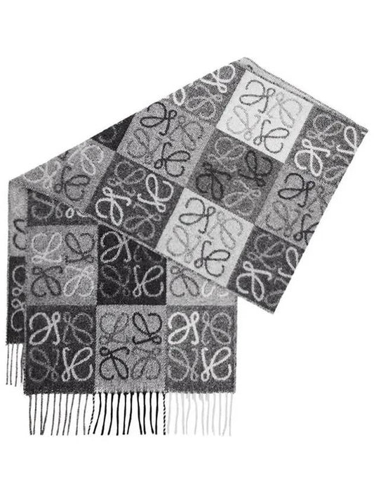 Anagram Checkerboard Wool Cashmere Muffler Black White - LOEWE - BALAAN 2