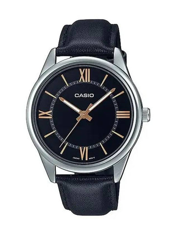 Roman Numerals Leather Band Analog Watch Black - CASIO - BALAAN 1