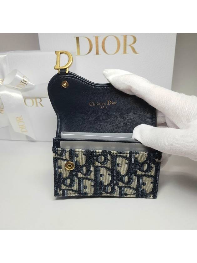 Saddle Flap Card Holder Blue  Oblique Jacquard - DIOR - BALAAN 6