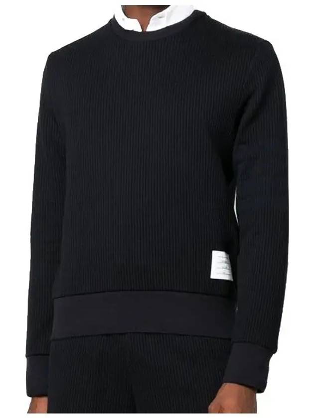 Seersucker Loopback 4 Bar Crew Neck Sweatshirt Navy - THOM BROWNE - BALAAN 3