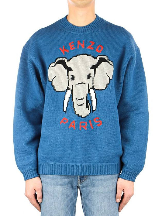 Elephant Wool Knit Top Blue - KENZO - BALAAN 2