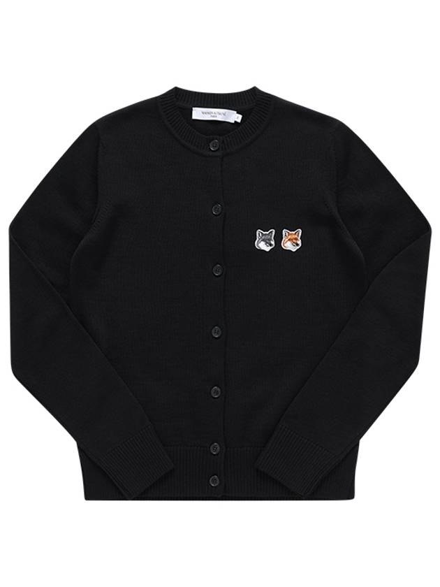 Double Fox Head Patch Round Neck Cardigan Black - MAISON KITSUNE - BALAAN 2