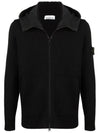 Wappen Lambswool Knit Hooded Zip-up Black - STONE ISLAND - BALAAN 1