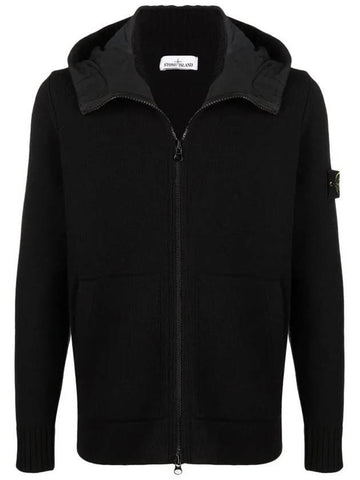 Wappen Lambswool Knit Hooded Zip-up Black - STONE ISLAND - BALAAN 1