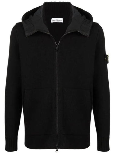 Wappen Patch Knit Zip Up Hoodie Black - STONE ISLAND - BALAAN 1