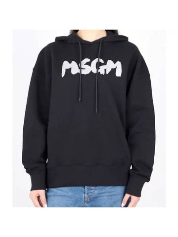 Glitter Brushed Logo Cotton Hoodie Black - MSGM - BALAAN 1