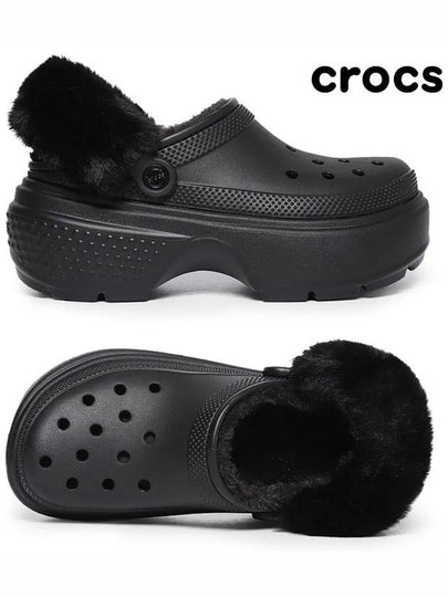 Stomp Lined Clog Fur Sandals Black - CROCS - BALAAN 2