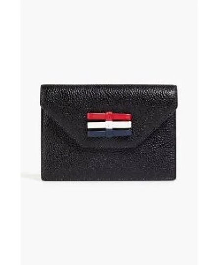 Pebble Grain Leather Bow Detail Envelope Card Wallet Black - THOM BROWNE - BALAAN 2