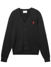 Heart Logo Merino Wool Cardigan Black - AMI - BALAAN 2