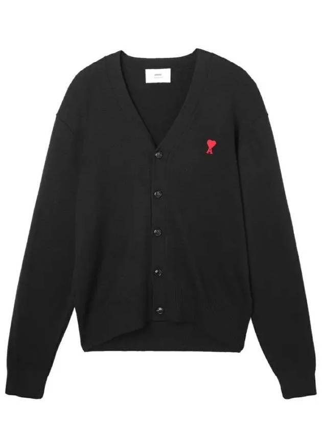 Heart Logo Merino Wool Cardigan Black - AMI - BALAAN 2