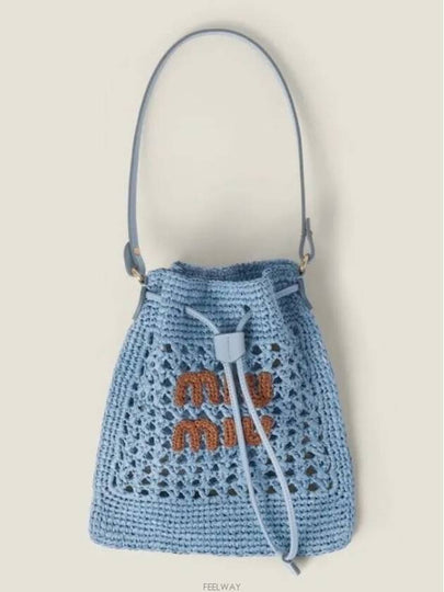 Embroidered Logo Crochet Bucket Bag Light Blue - MIU MIU - BALAAN 2