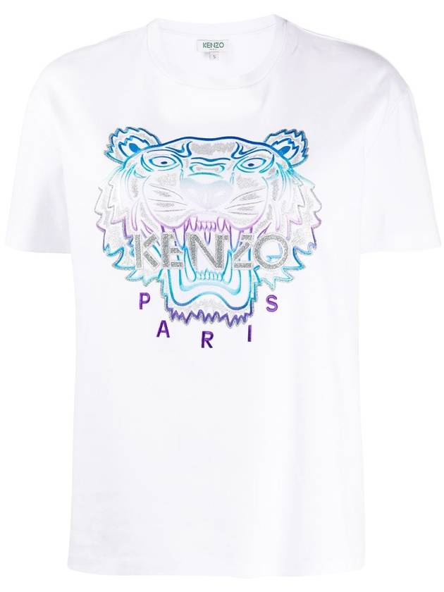 Embroidered Tiger Logo Round Neck Short Sleeve T-Shirt White - KENZO - BALAAN 1