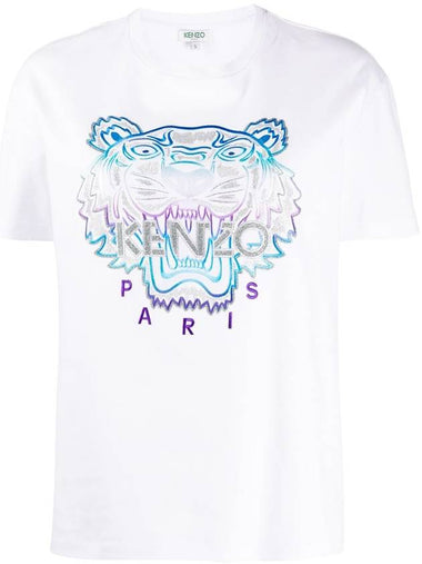 Embroidered Tiger Logo Round Neck Short Sleeve T-Shirt White - KENZO - BALAAN 1