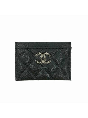 Classic CC Logo Grained Calfskin Card Wallet Black - CHANEL - BALAAN 1