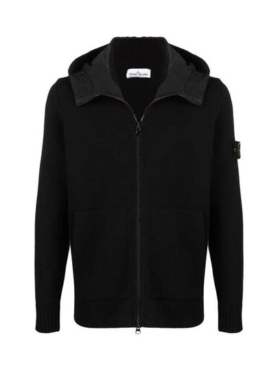 Waffen Patch Knit Zip Up Hoodie Black - STONE ISLAND - BALAAN 2