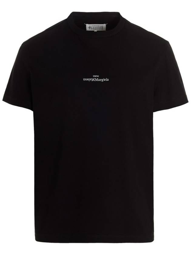 Reverse Embroidered Logo Stitched Cotton Short Sleeve T-Shirt Black - MAISON MARGIELA - BALAAN 2