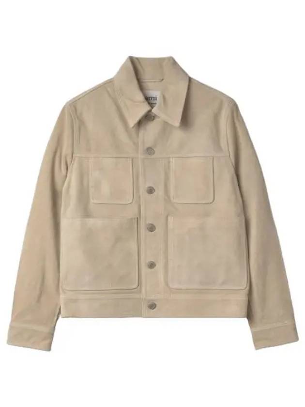 Suede cow leather shirt jacket beige jumper - AMI - BALAAN 1