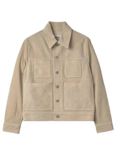 Suede Cow Leather Shirt Jacket Beige - AMI - BALAAN 1