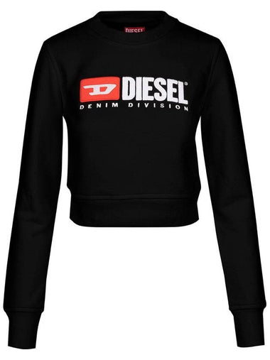 Logo Print Cotton Cropped Sweatshirt Black - DIESEL - BALAAN 1