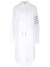 Diagonal 4-Bar Cotton Shirt Midi Dress White - THOM BROWNE - BALAAN 2