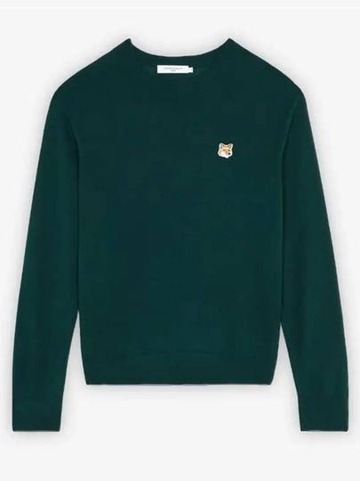 Fox Head Patch Classic Round Neck Knit Top Deep Green - MAISON KITSUNE - BALAAN 2