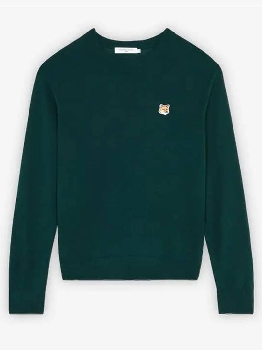 Fox Head Patch Classic Round Neck Knit Top Deep Green - MAISON KITSUNE - BALAAN 2