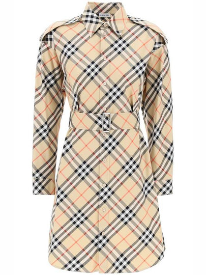 Check Cotton Shirt Midi Dress Beige - BURBERRY - BALAAN 2