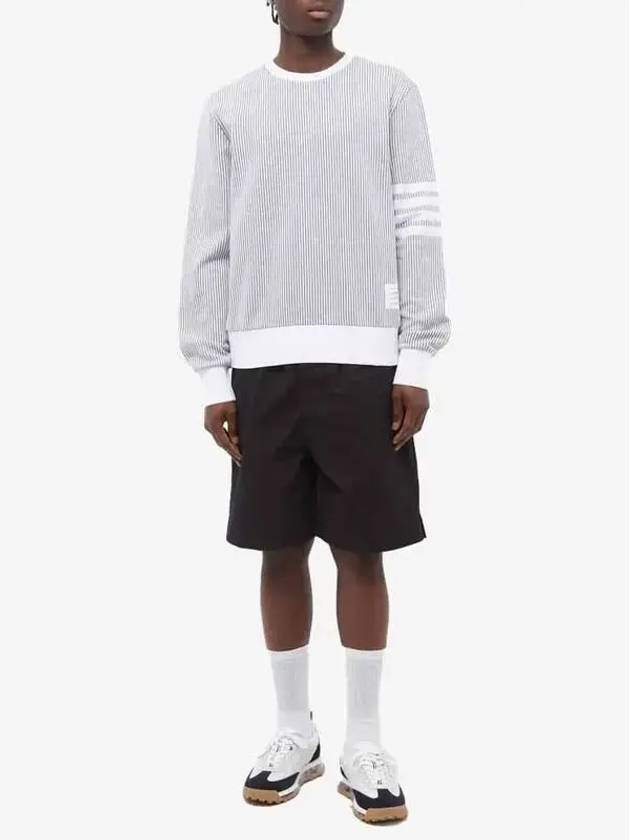 Seersucker Loopback 4 Bar Crew Neck Sweatshirt Light Grey - THOM BROWNE - BALAAN 5