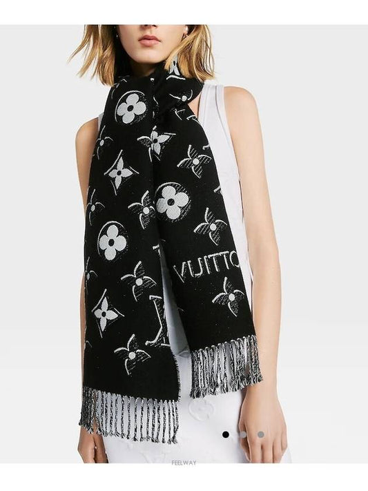 LV Essential Monogram Shine Wool Scarf Black - LOUIS VUITTON - BALAAN 2