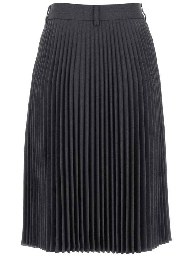 Women's Paneled Wool Blend Pleated Skirt Dark Gray Melange - BURBERRY - BALAAN 3